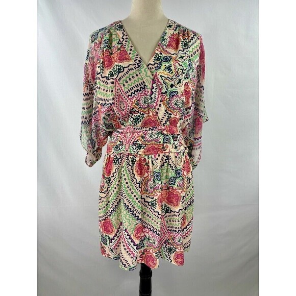 Maeve by Anthropologie Multicolor Siya Kimono Dress Pink Rose Abstract Floral 2 - Picture 1 of 11
